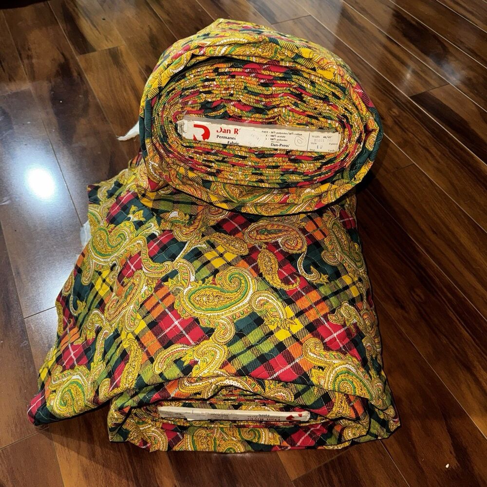 Vintage Dan River Fabric Lot 2 Bolts 27-30 Yds Paisley Plaid 44” Patchwork Look